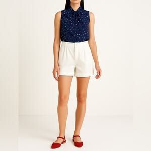 ANNE KLEIN Sleeveless Bow Neck Blouse | Size 8 | Navy Polka Dot | Feminine Retro